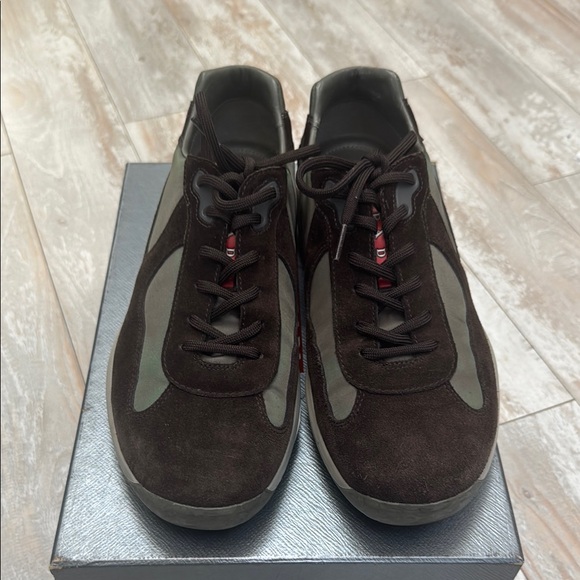 Prada American cups Men's Brown Suede Sneakers - Picture 1 of 6